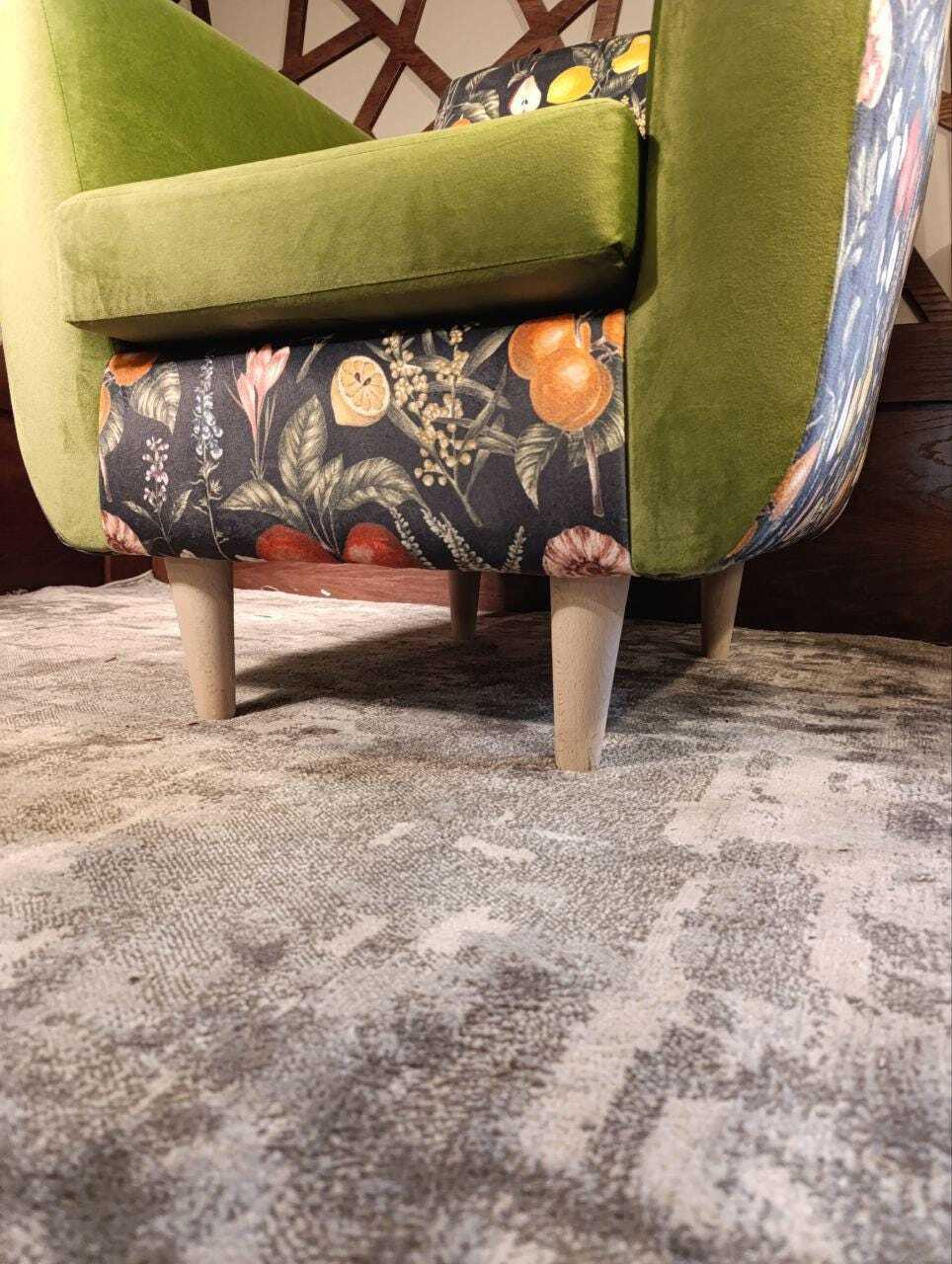Moss-Green Velvet Lounge Chair with Clarke & Clarke Botanica Fabric — photograph 9