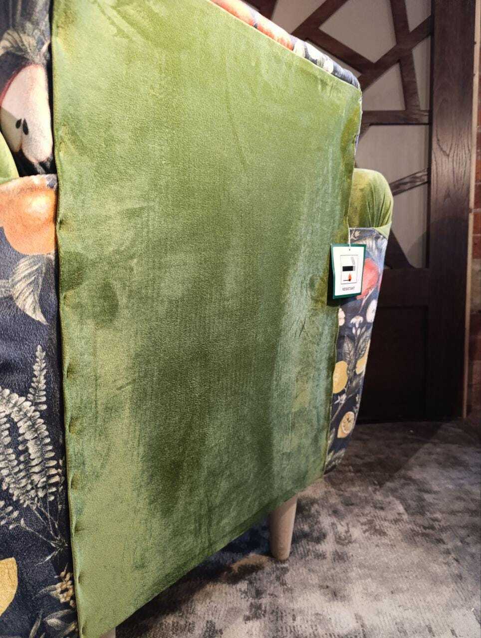 Moss-Green Velvet Lounge Chair with Clarke & Clarke Botanica Fabric — photograph 12