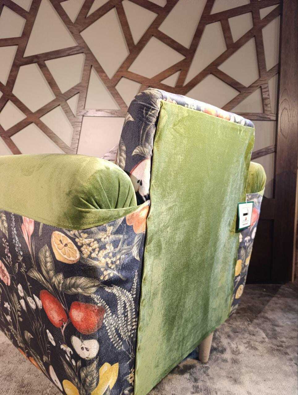 Moss-Green Velvet Lounge Chair with Clarke & Clarke Botanica Fabric — photograph 10
