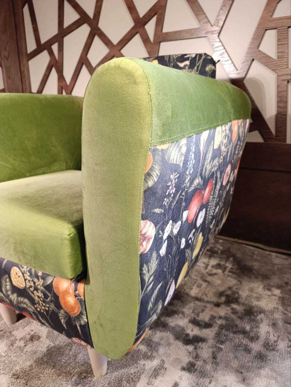 Moss-Green Velvet Lounge Chair with Clarke & Clarke Botanica Fabric — photograph 6