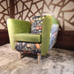 Moss-Green Velvet Lounge Chair with Clarke & Clarke Botanica Fabric — photograph 3