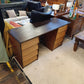 Teak Pedestal Desk with Ebonised Top, 1980s — photograph 3