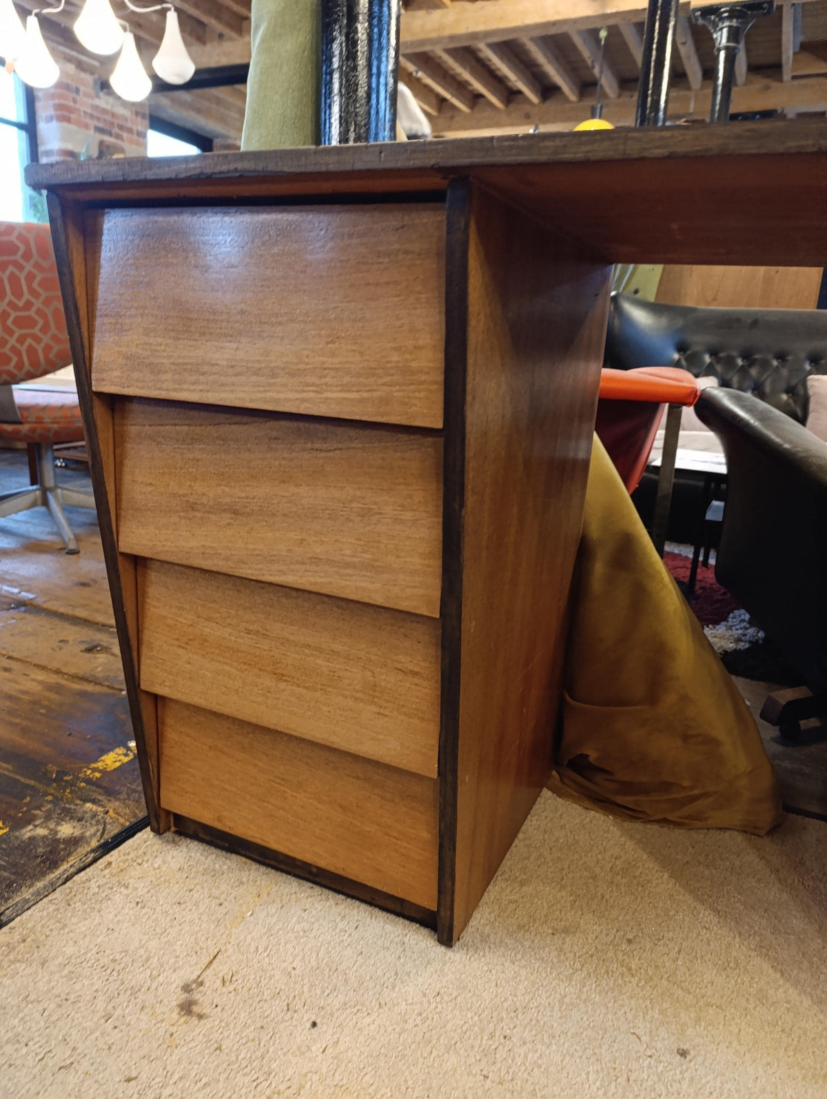 Teak Pedestal Desk with Ebonised Top, 1980s — photograph 5