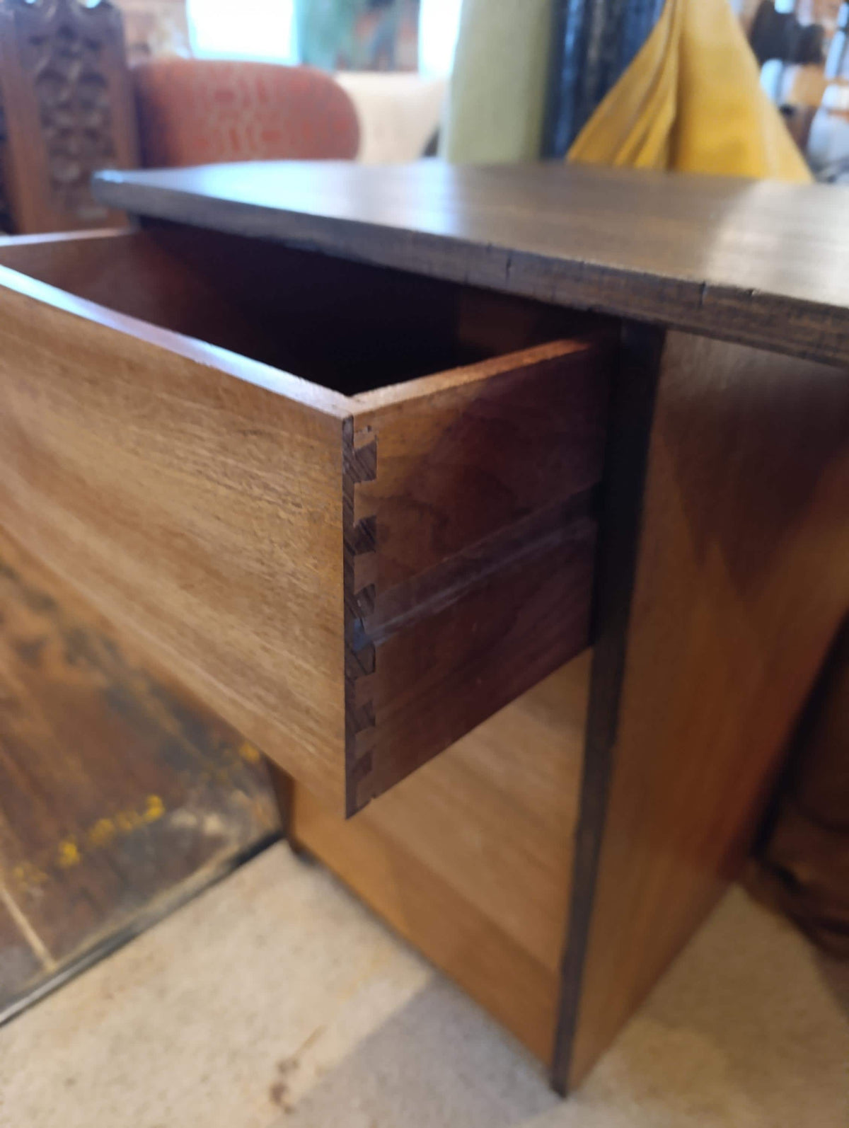 Teak Pedestal Desk with Ebonised Top, 1980s — photograph 9