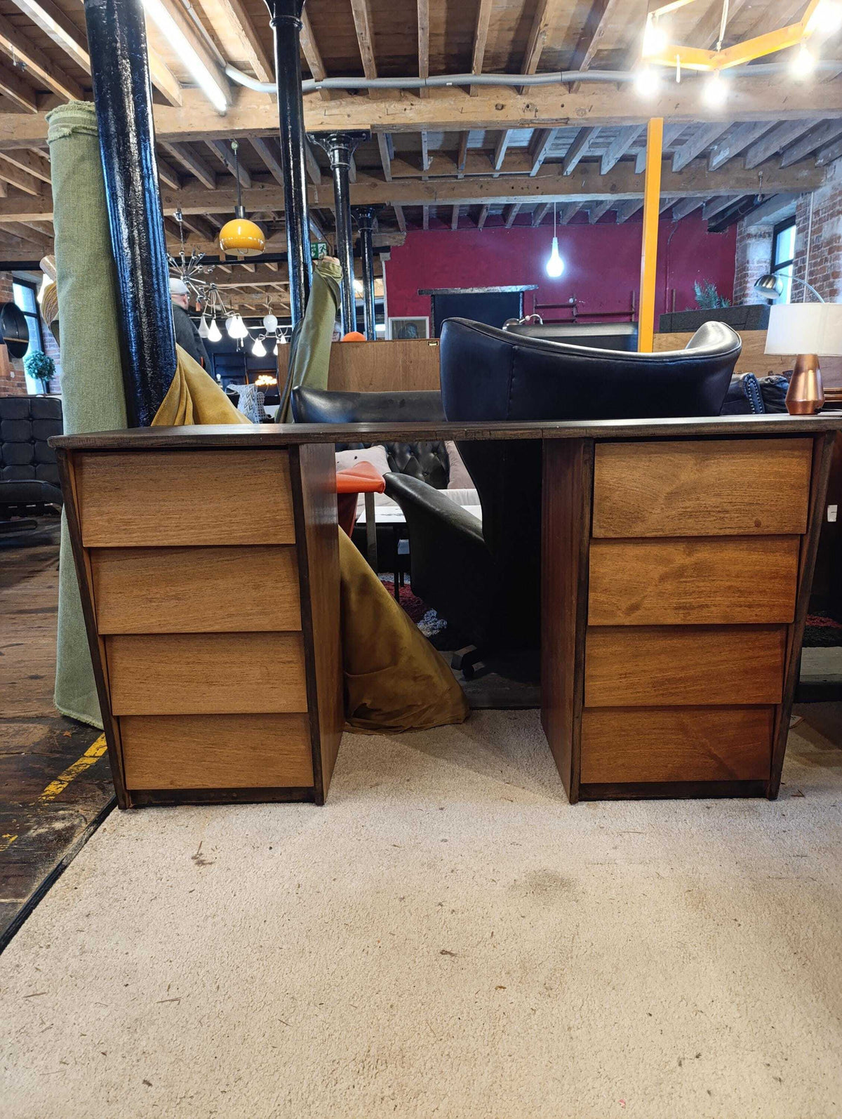Teak Pedestal Desk with Ebonised Top, 1980s — photograph 4