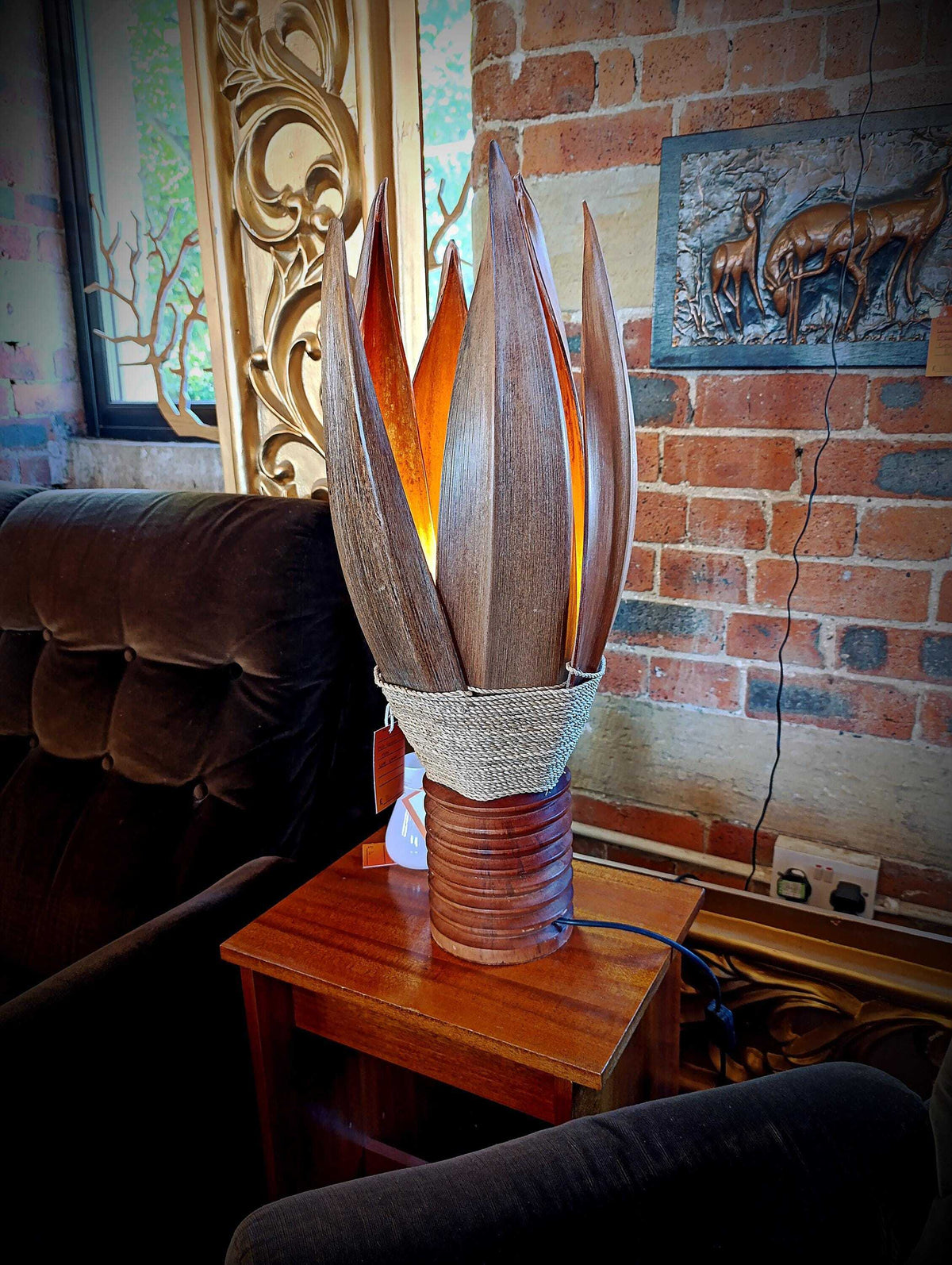 Sculptural Bentwood Palm-Leaf Table Lamp, circa 1970s — photograph 8