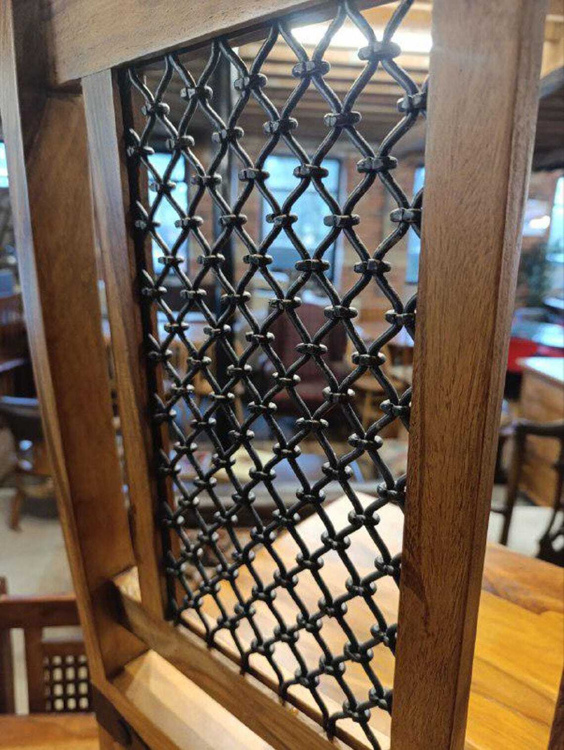 Hardwood Dining Table and Eight Chairs with Ironwork — photograph 8