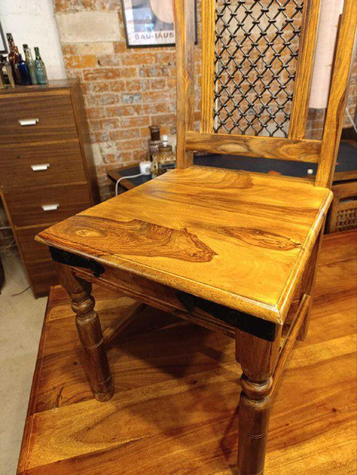Hardwood Dining Table and Eight Chairs with Ironwork — photograph 12