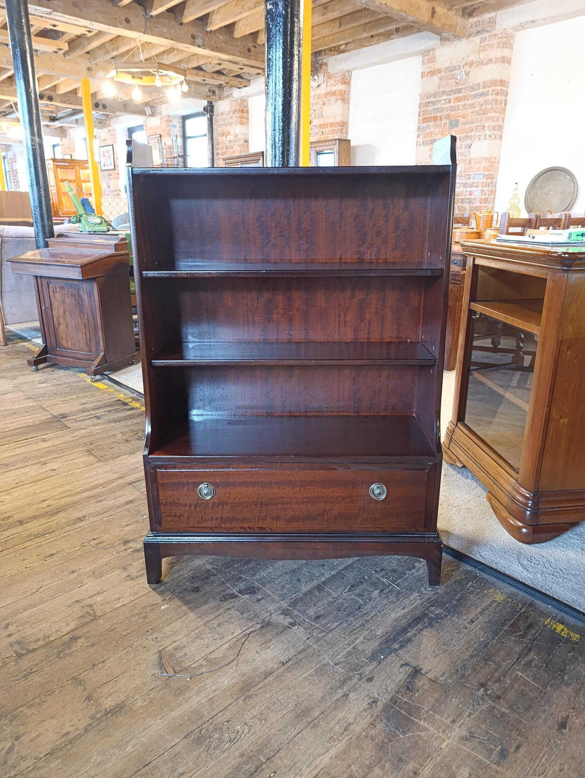 Stag Mahogany Open Bookcase with Drawer, 1980s — photograph 1