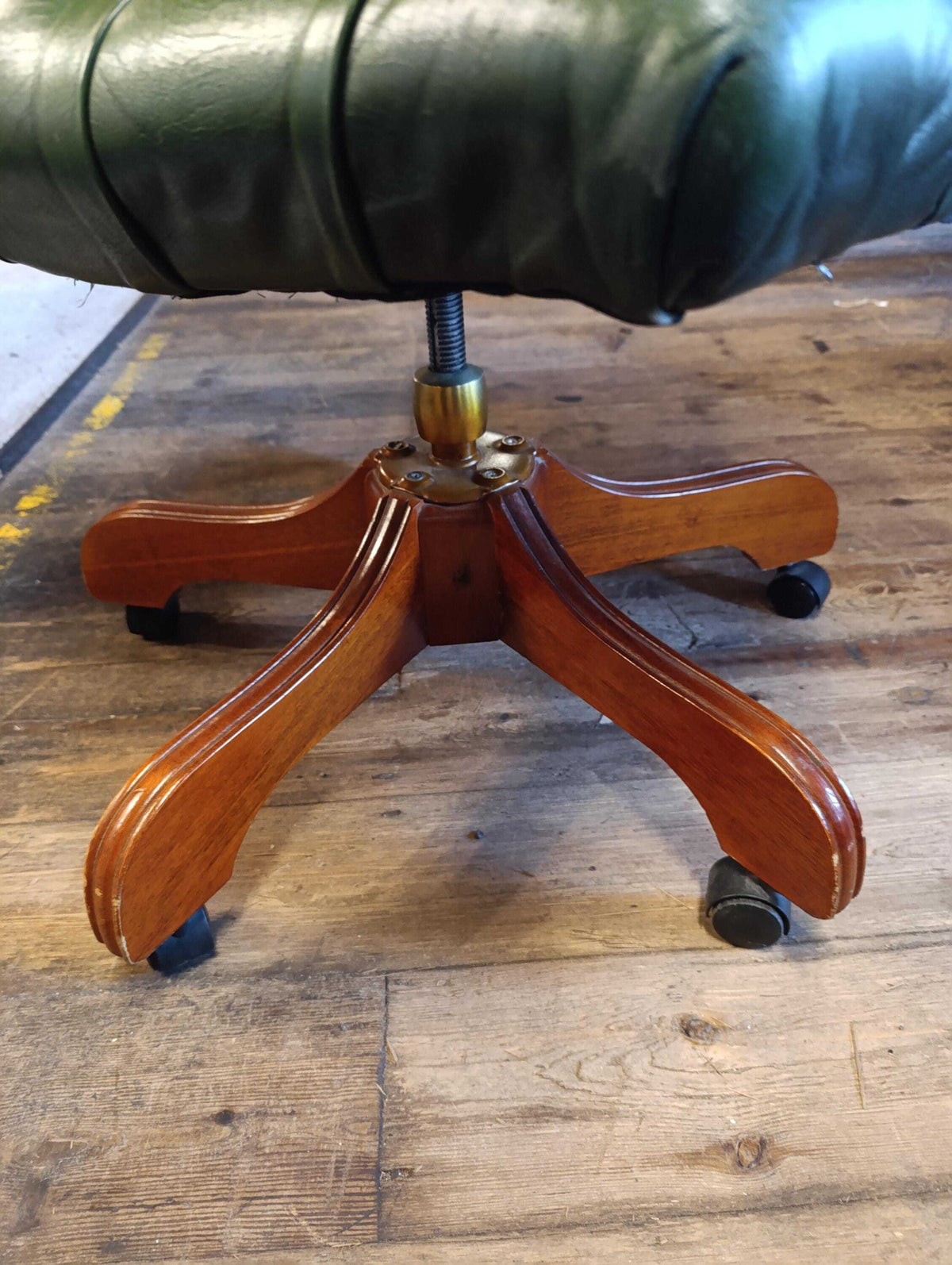 Victorian-Style Green Leather Captain’s Swivel Desk Chair — photograph 8