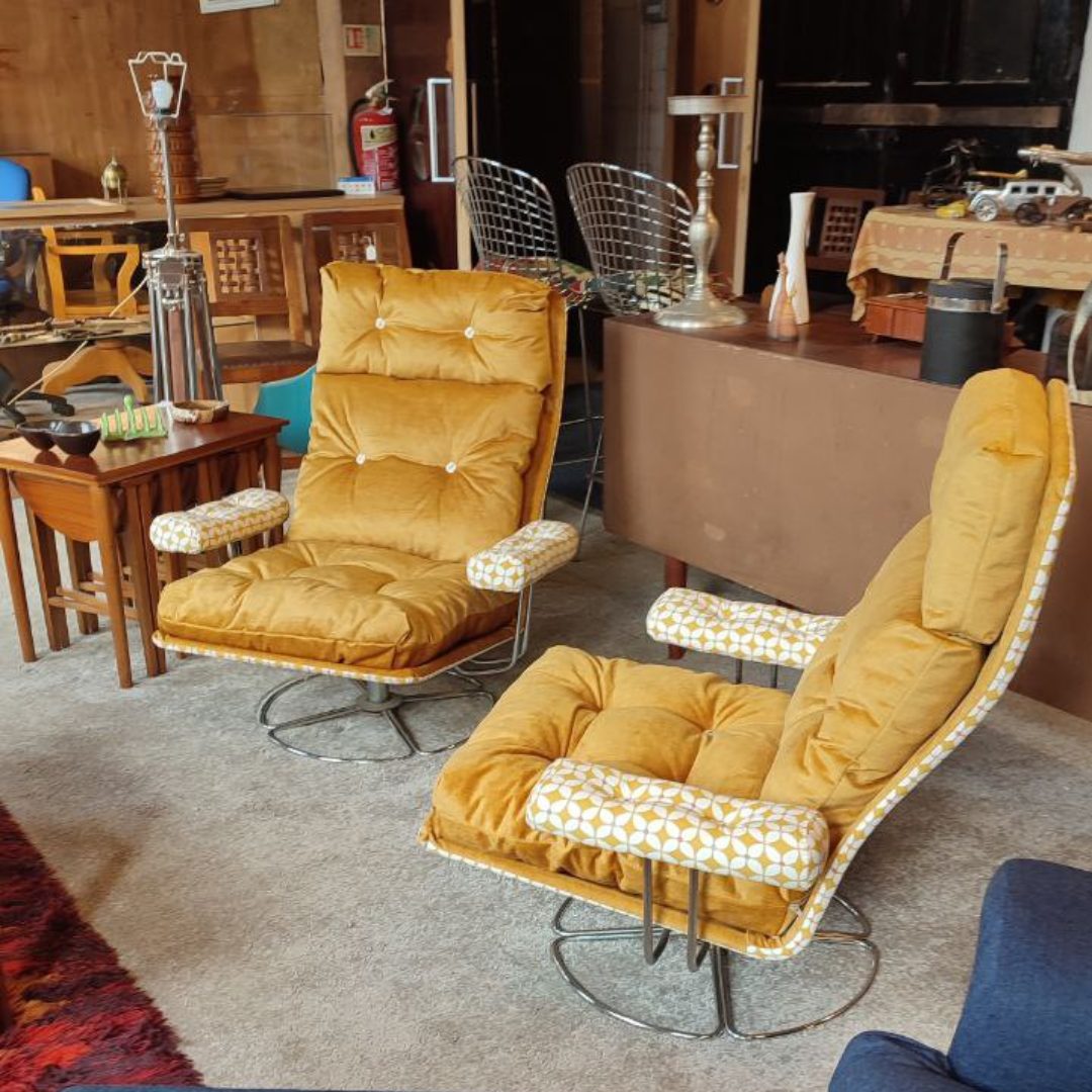 Mid Century Luxury Danish Swivel Armchair New Upholstery