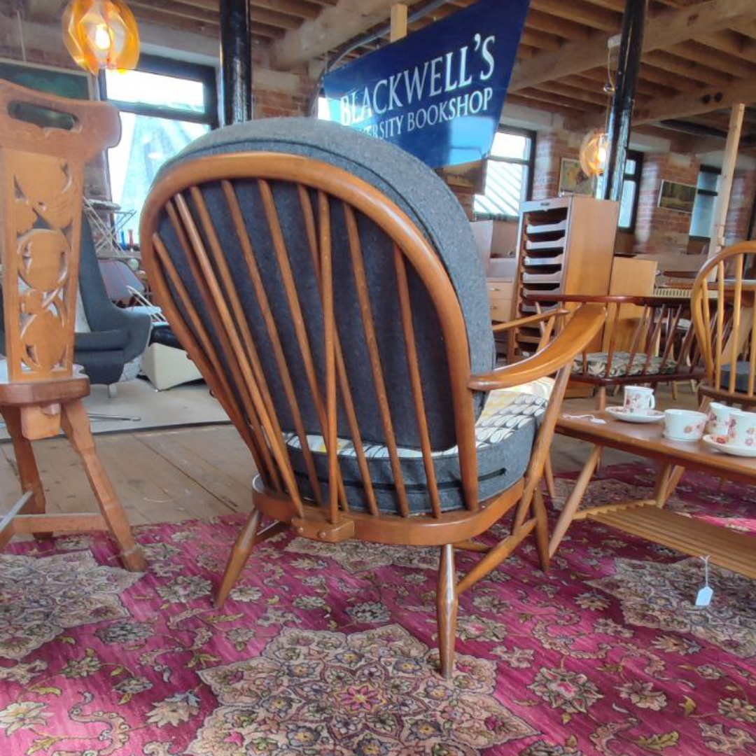 Mid Century Elm Ercol 204 Armchair with New Upholstery