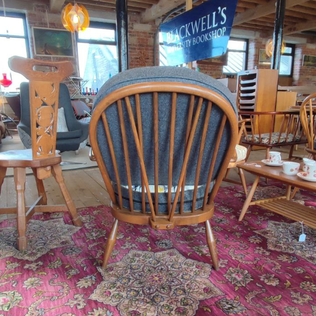 Mid Century Elm Ercol 204 Armchair with New Upholstery Timeless